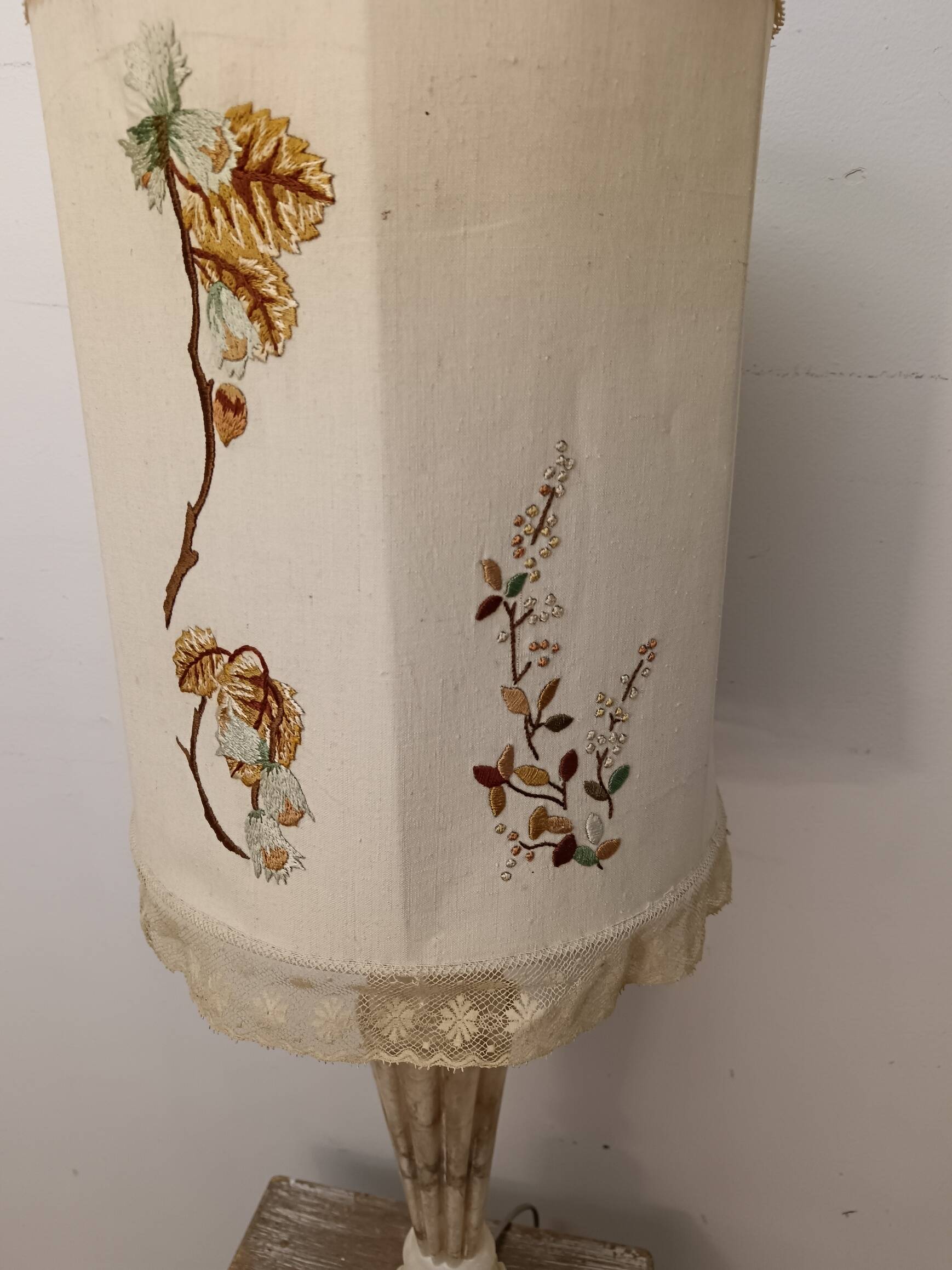 Marble base lamp with antique hand-embroidered lampshade