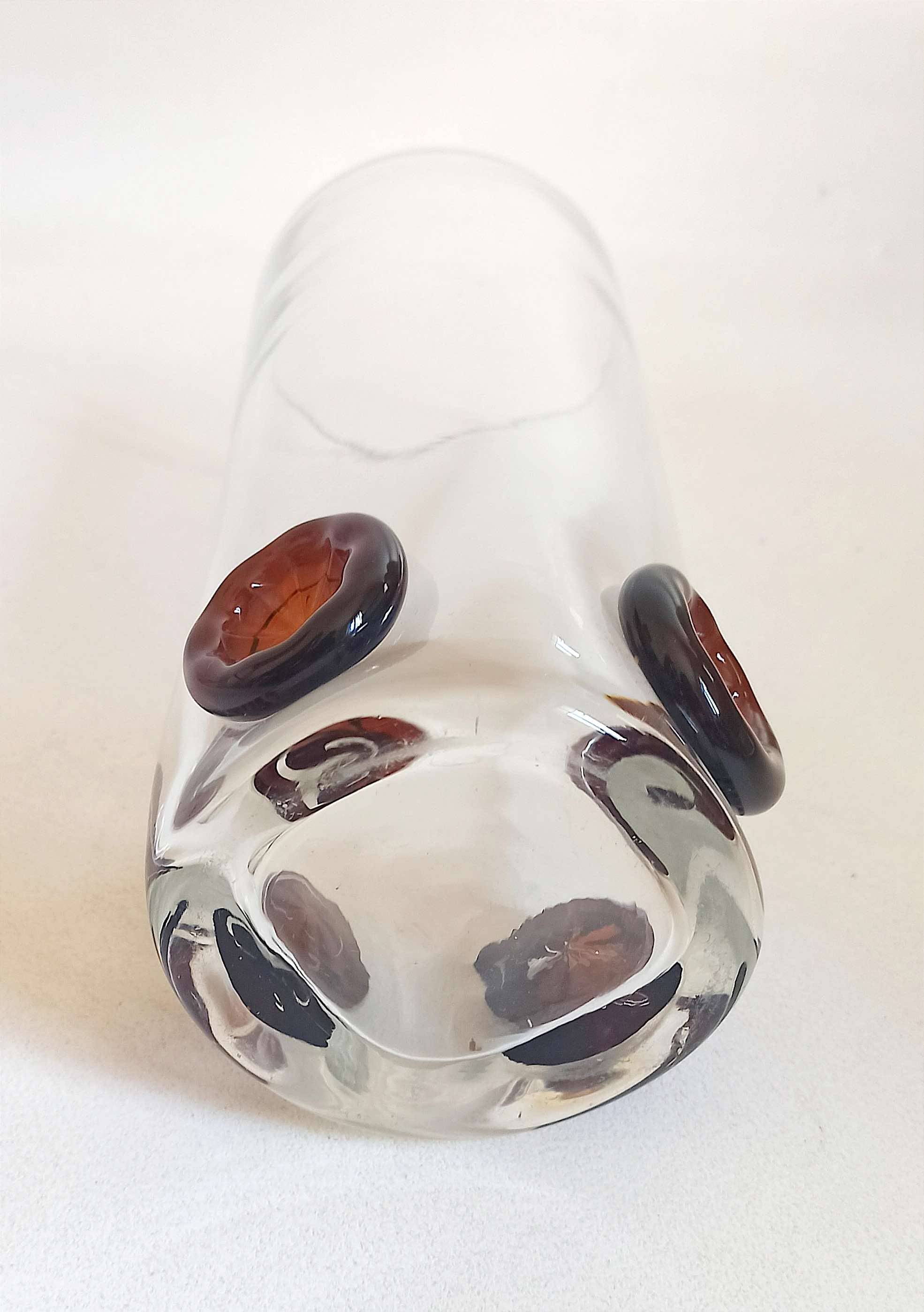 Crystal vase inlaid with button 1970s Height 25 cm