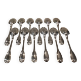 12 silver plated dessert spoons, goldsmith Ravinet Denfert shell