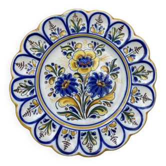 Assiette murale fleurs bleu jaune espagnole