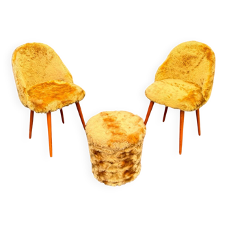 2 chaises vintage et tabouret coffre Pelfran, années 1960