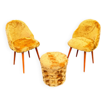 2 chaises vintage et tabouret coffre Pelfran, années 1960