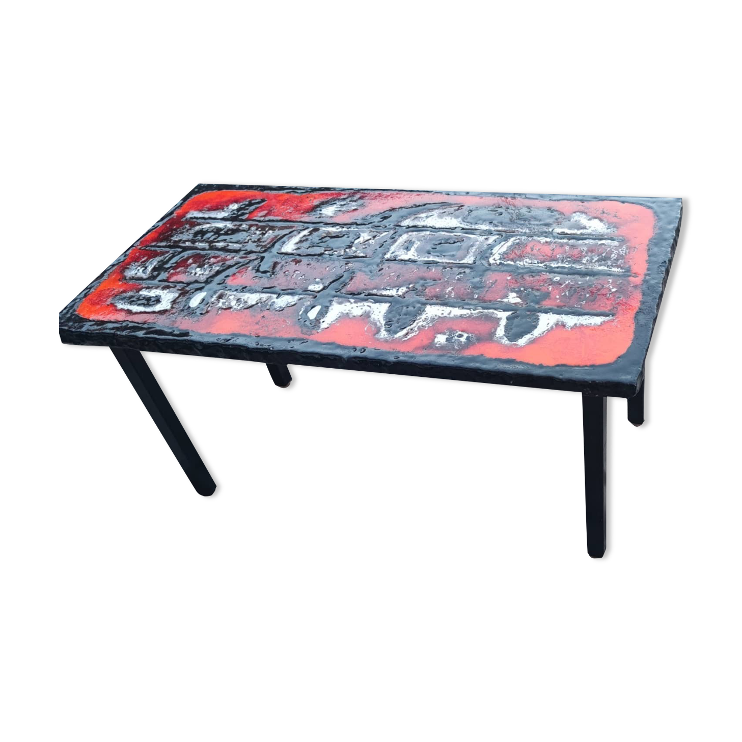 Ceramic coffee table on a lava stone slab, circa 1950