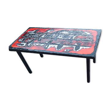 Ceramic coffee table on a lava stone slab, circa 1950
