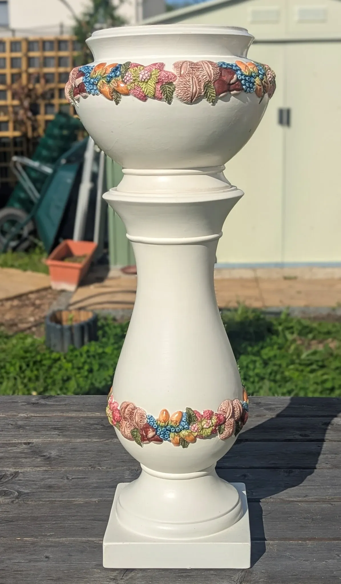 Grande colonne porte-vase avec cache pot céramique Belle époque