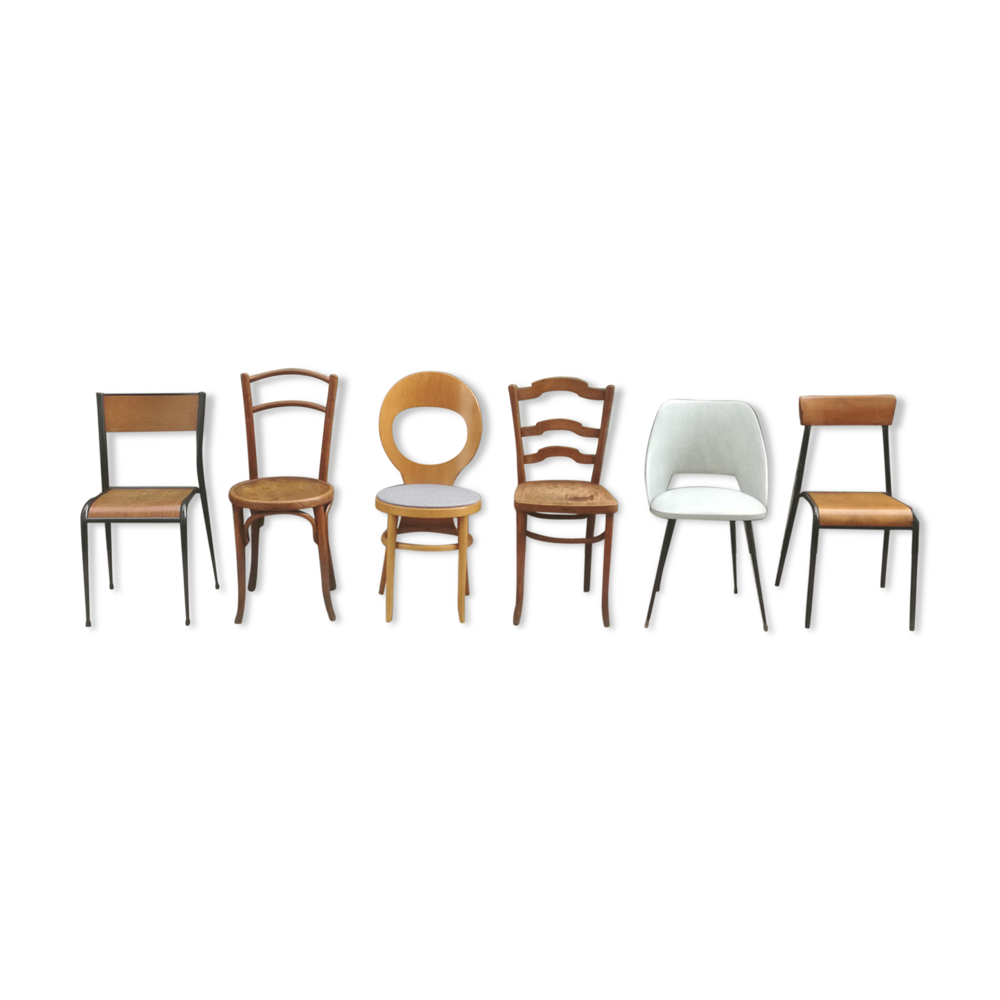 Lot de 6 chaises vintages depareillées