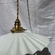 Vintage suspension opaline pleated lampshade with golden threads and claw socket.
