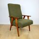Fauteuil design vintage loft vert olive bouclé haut