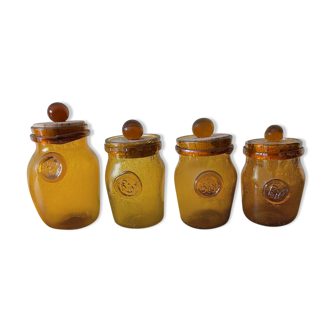 Set of 4 Biot honey yellow glass jars