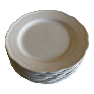 Set of 7 Mougins plates in white enamelled clay with gadroons