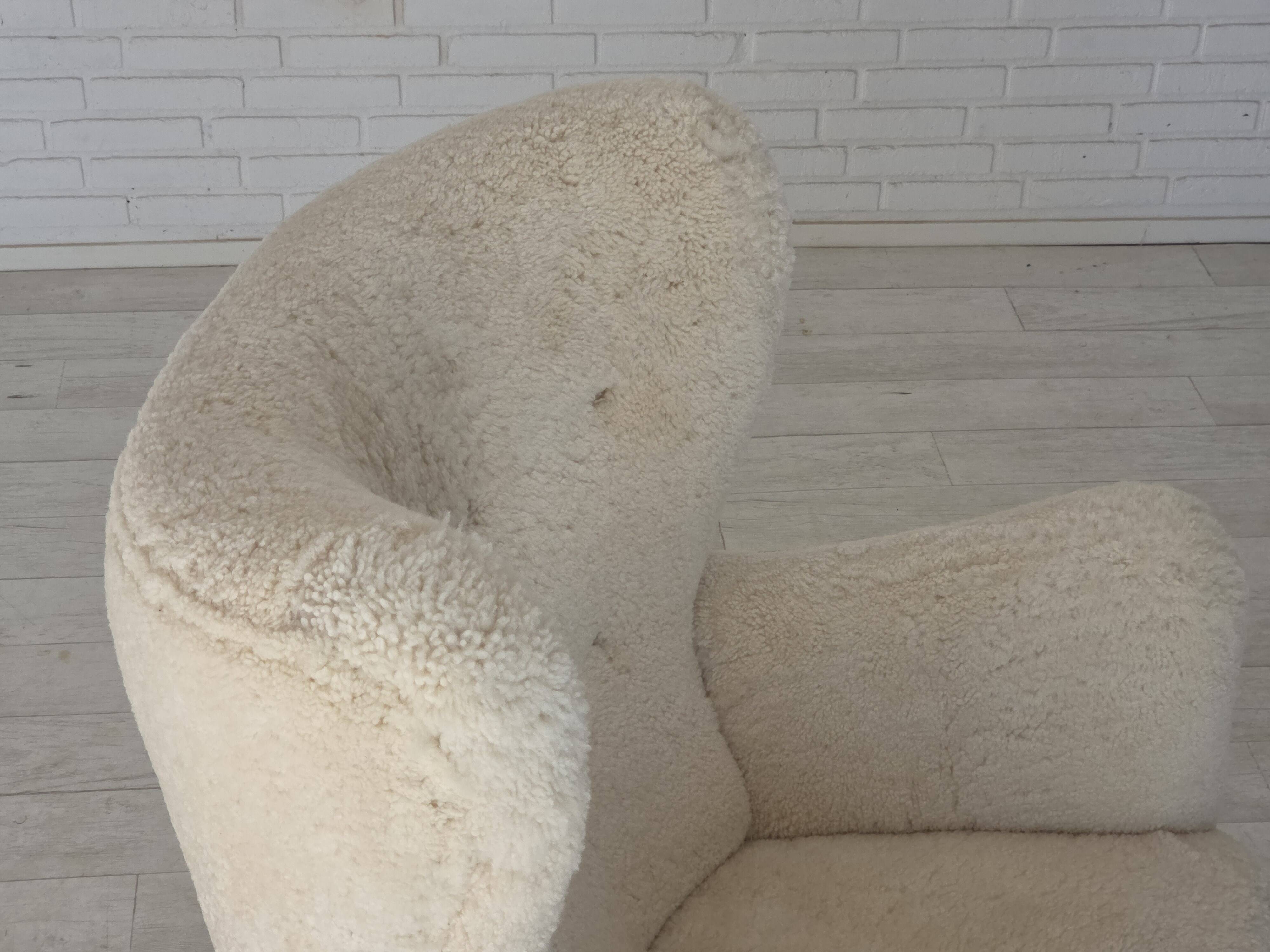 1960s, Danish armchair, genuine sheepskin "Canberra", reupholstered.