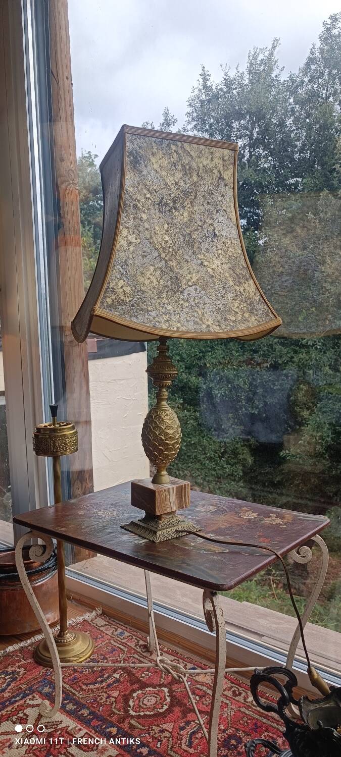 Bronze and marble pineapple lamp, vintage 1960s/70s.