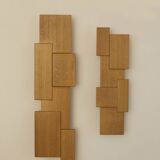 Pair of handcrafted Modernist wall lights in solid wood (oak) Circa 1980