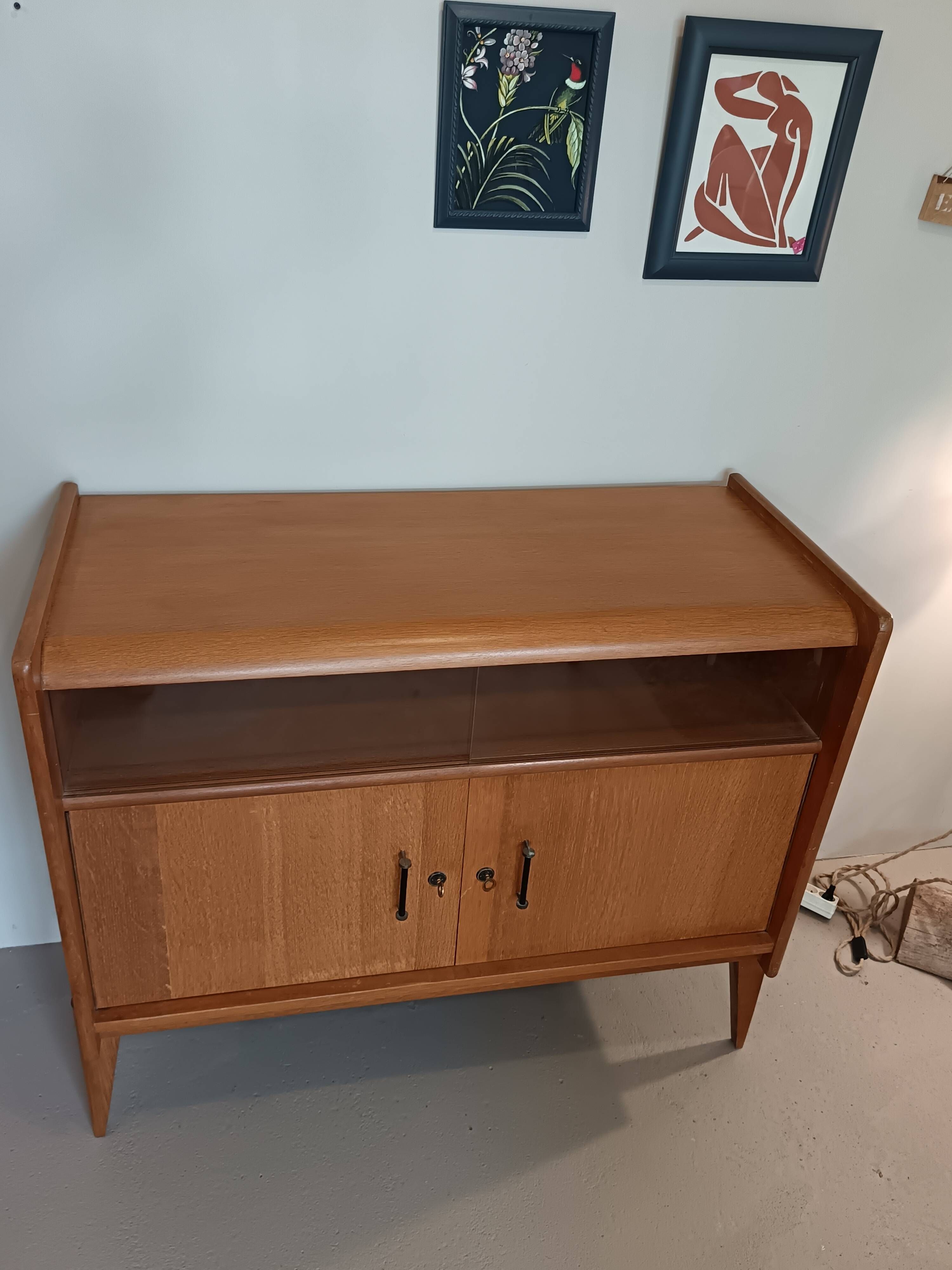 Vintage glass front sideboard from the 1950s - 1960s