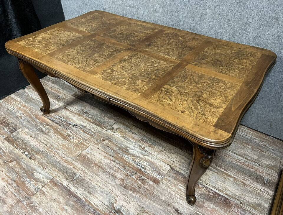 Louis XV style Provencal table in walnut and burl circa 1950 / open 308 cm
