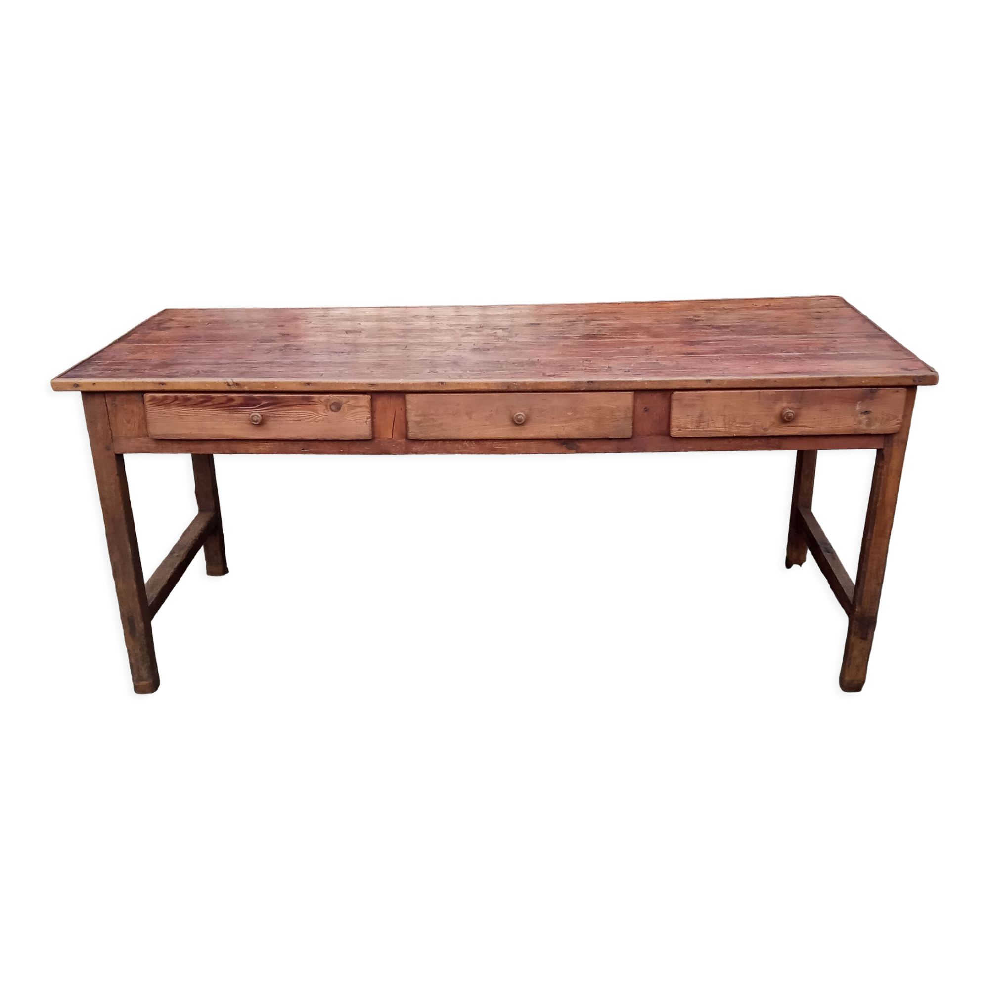 Oak farmhouse table, six drawers