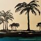 Tableau aquarelle bichrome signé « crépuscule sur le Nil »