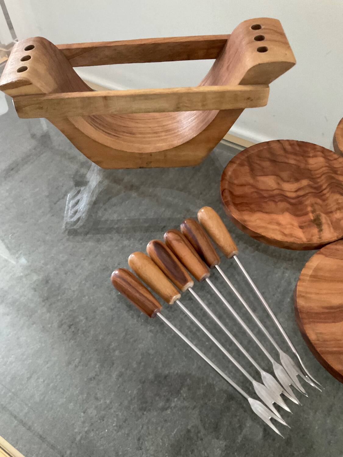 Vintage wooden coaster set