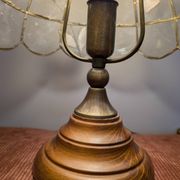 Vintage lamp in wood, brass and mother-of-pearl.