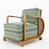 1930s Restored Art Deco Armchair in Solid Walnut, Czechoslovakia
