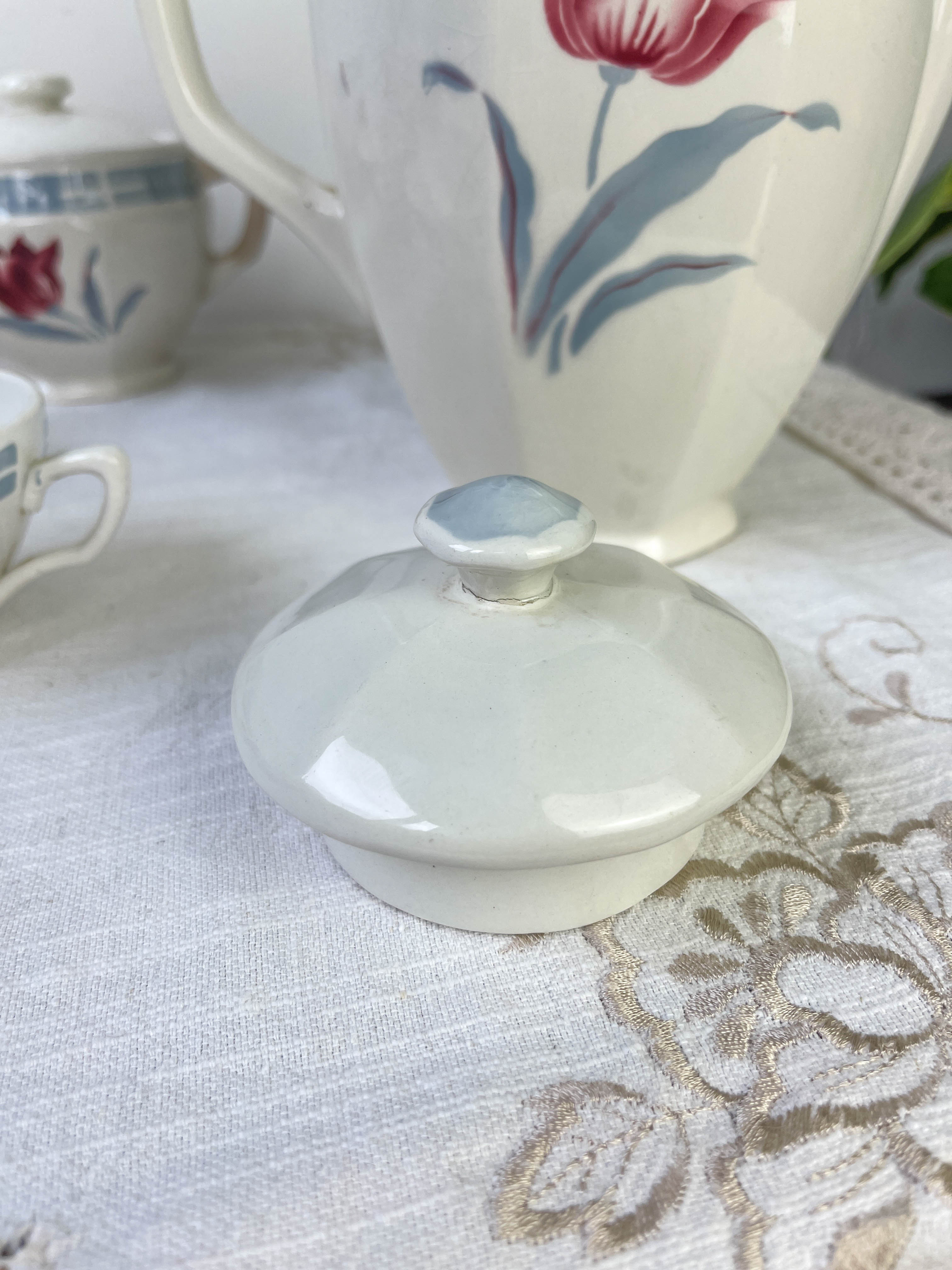 Vintage tea set in Sarreguemines flowered earthenware, "Troyes" model