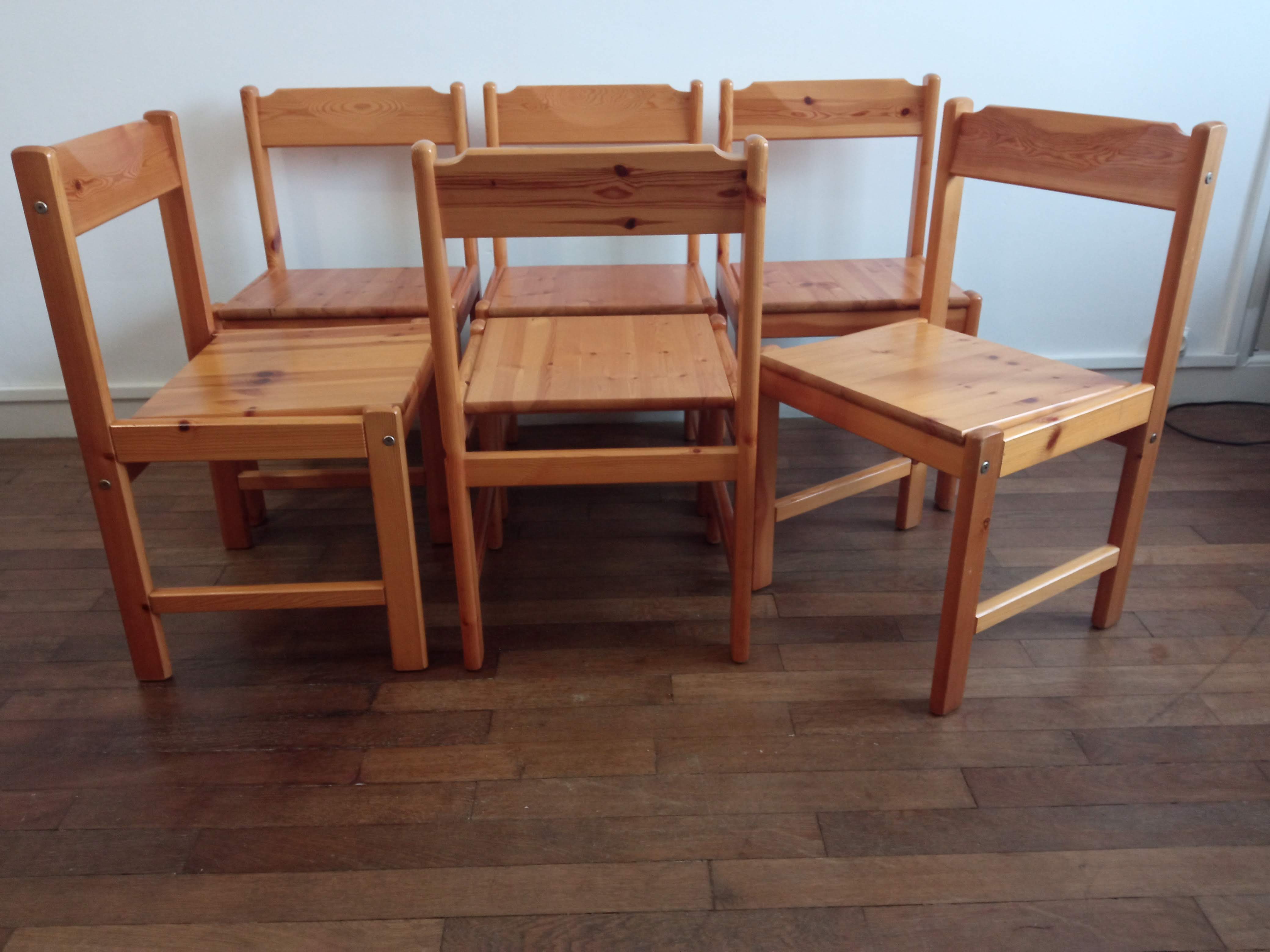 Series of 6 pine chairs 1980
