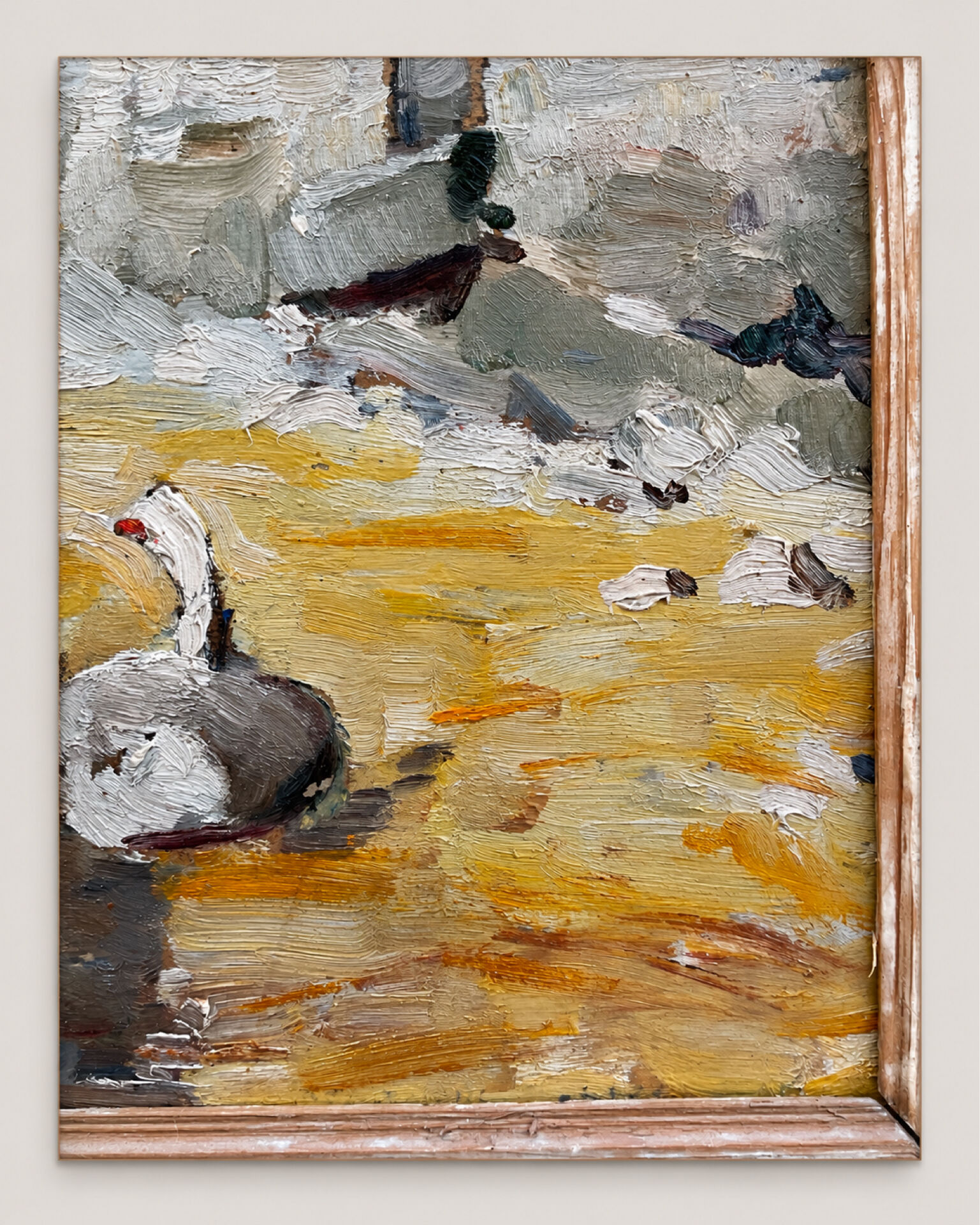 Oil on double-sided panel with geese, signed Robert, dated 1930.