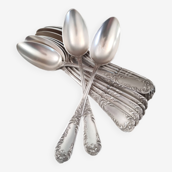 Set of 12 old silver-plated soup spoons