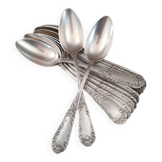 Set of 12 old silver-plated soup spoons