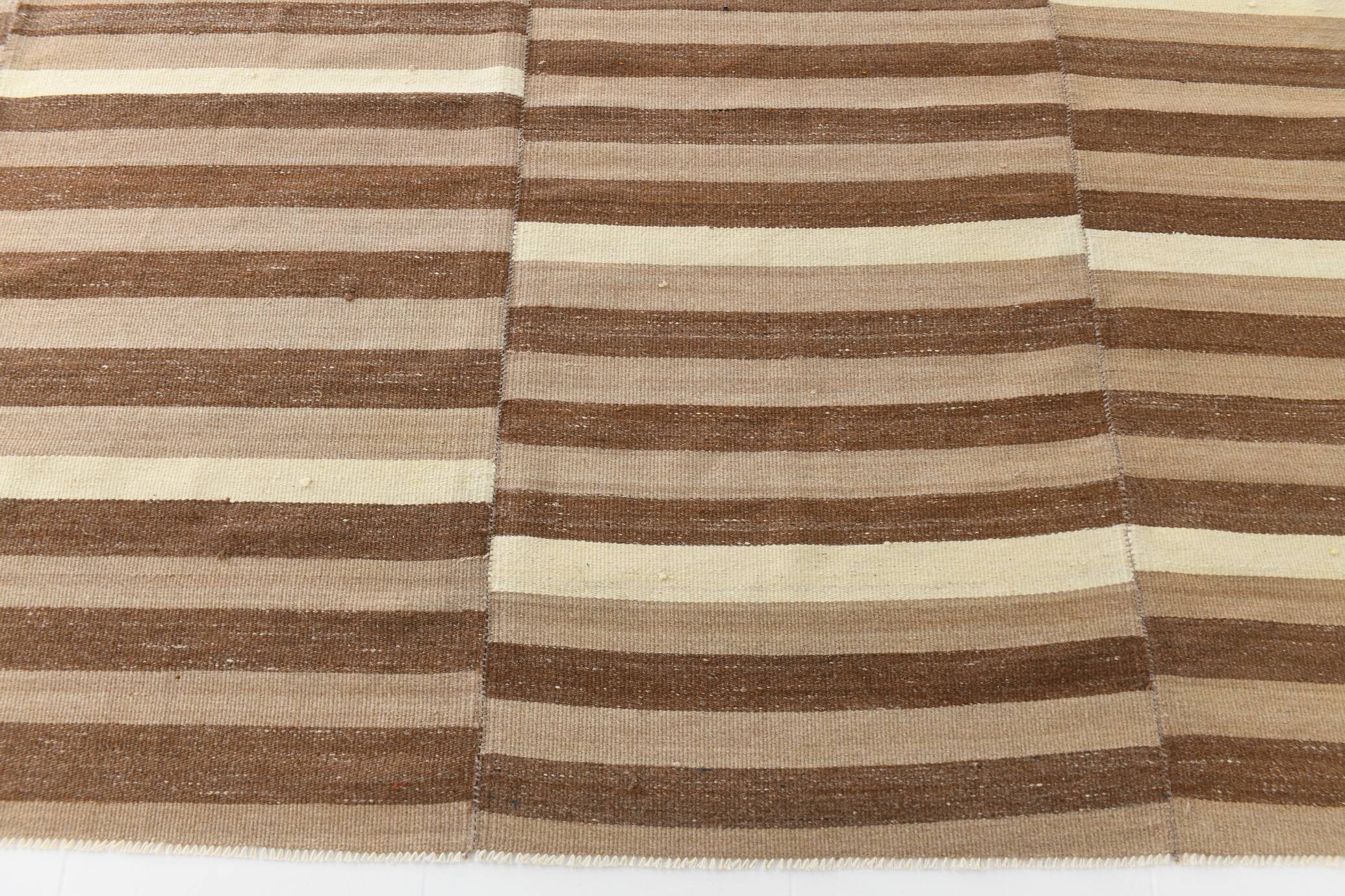 Dark Brown & Beige Striped Pattern Turkish Kilim Rug, 311x394Cm