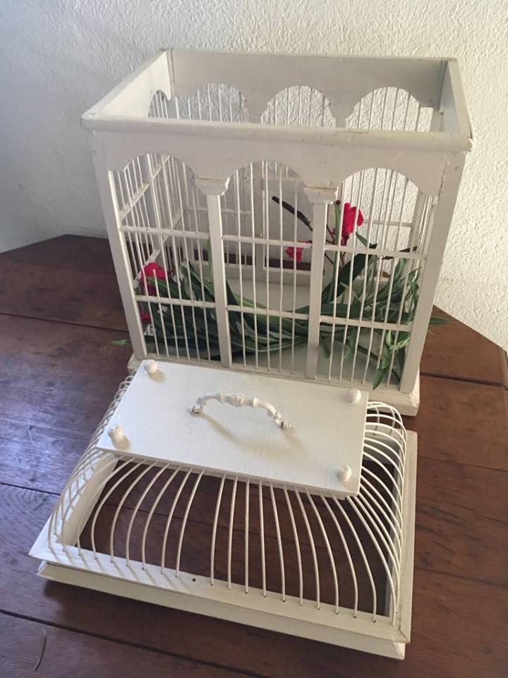 Wood and iron bird cage.