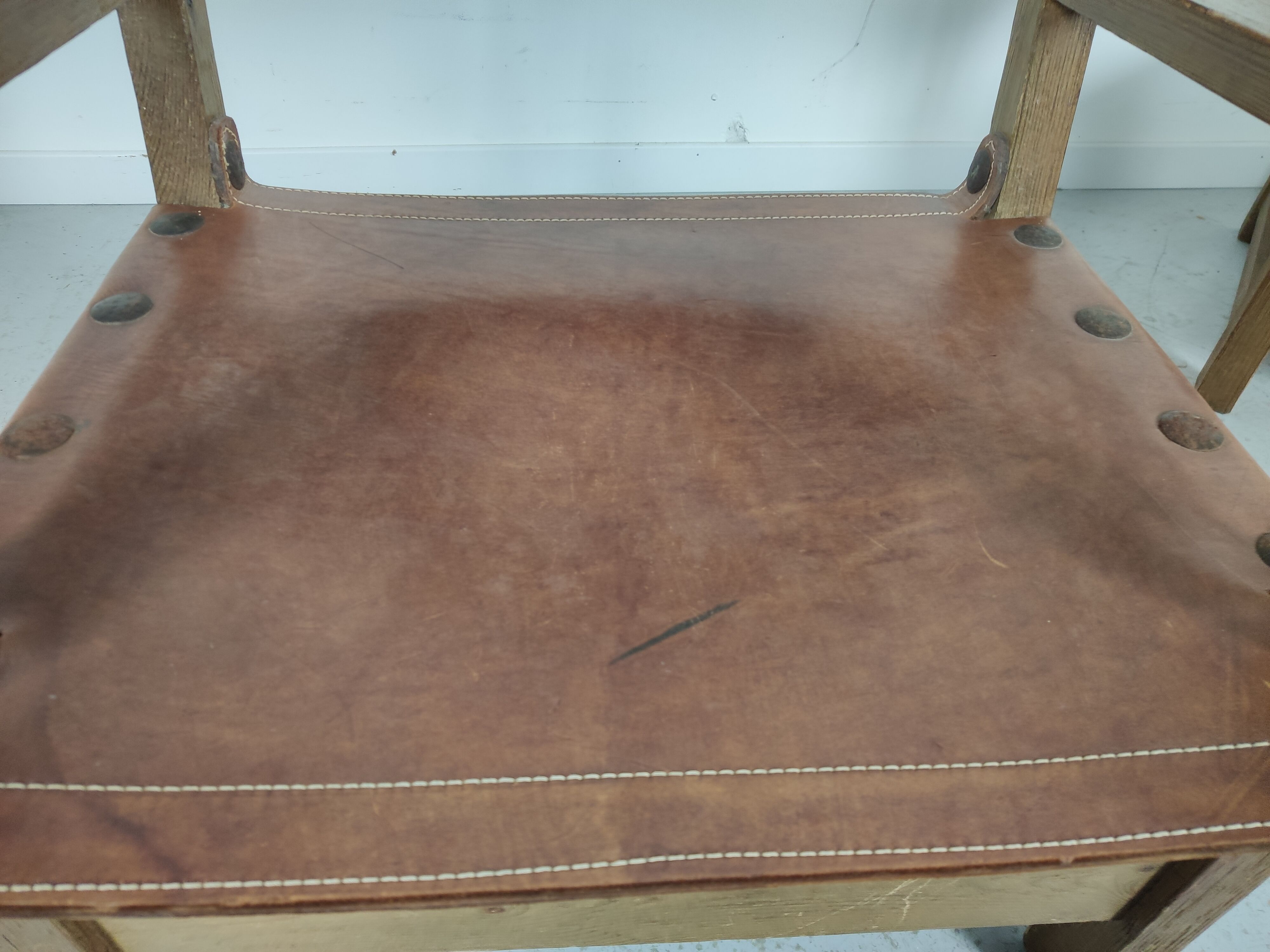 Pair of Spanish vintage leather armchairs 1920/1930