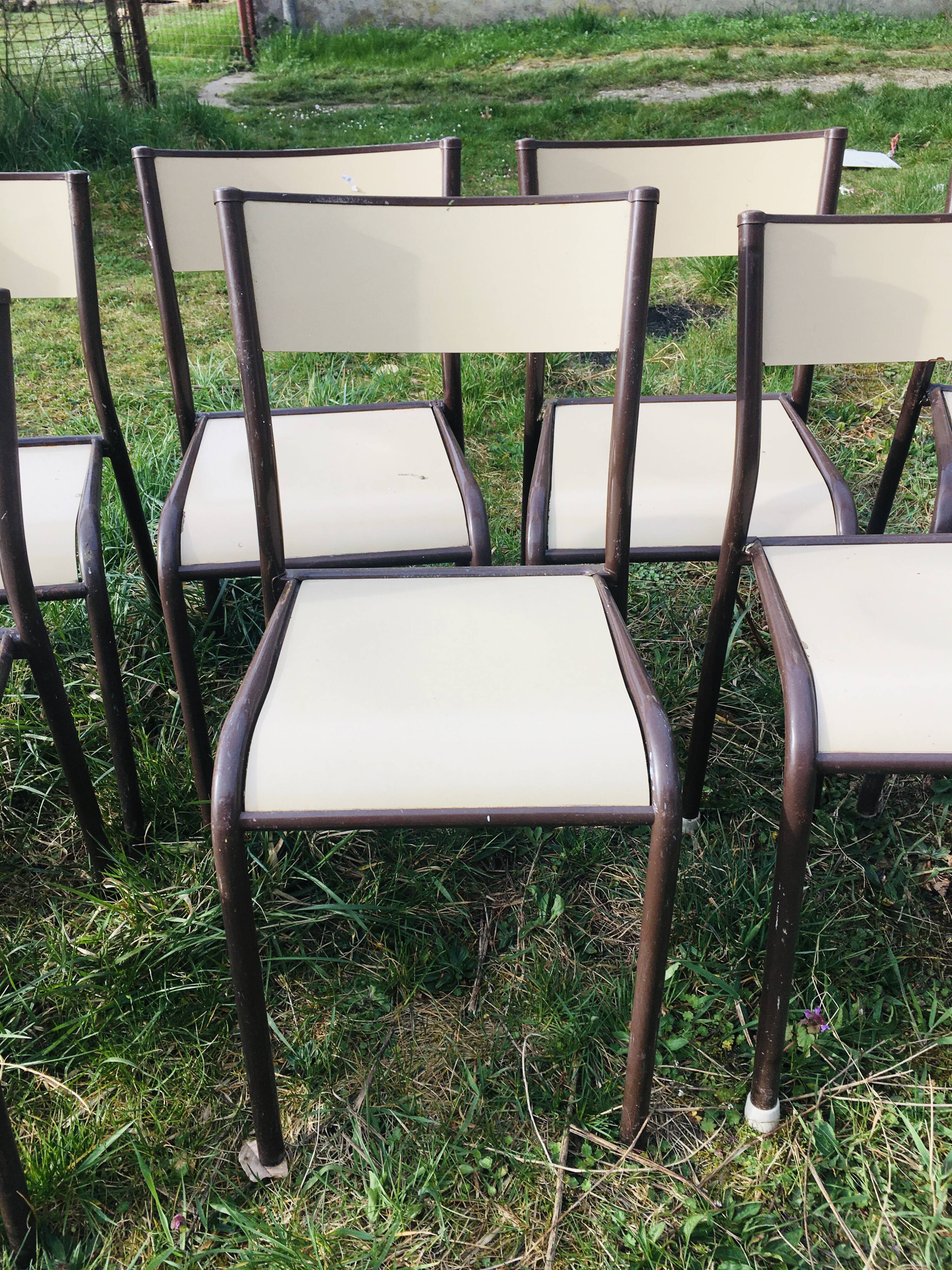 Lot de 10 chaises d'école années 70 blanc