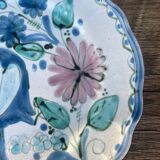 Decorative plate decorated with bird and flowers blue and pink vintage