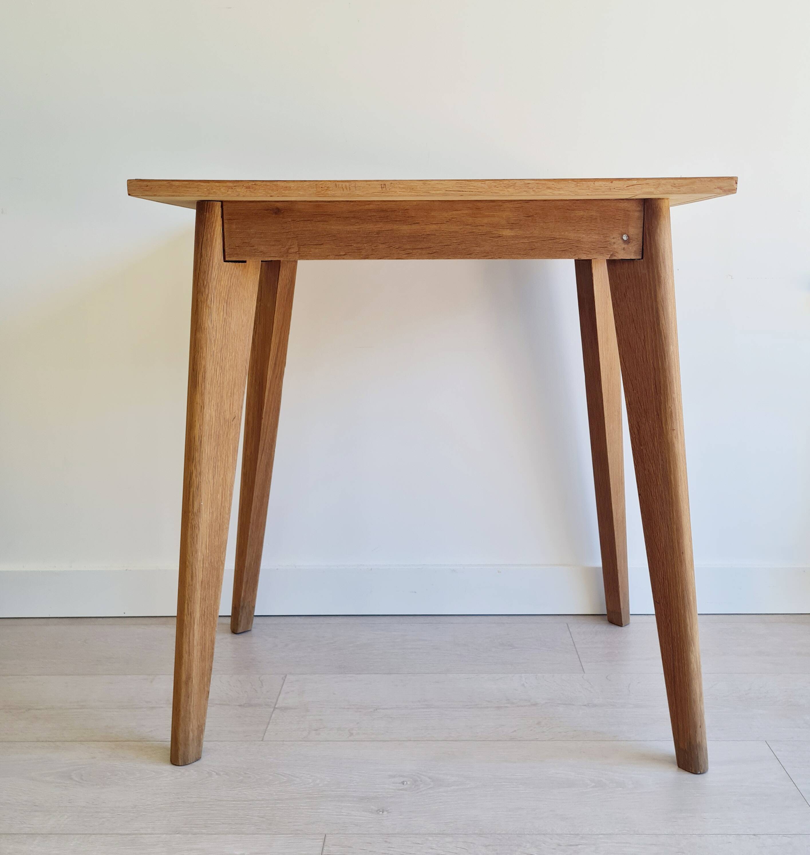Table - old raw wood boarding school desk with compass legs