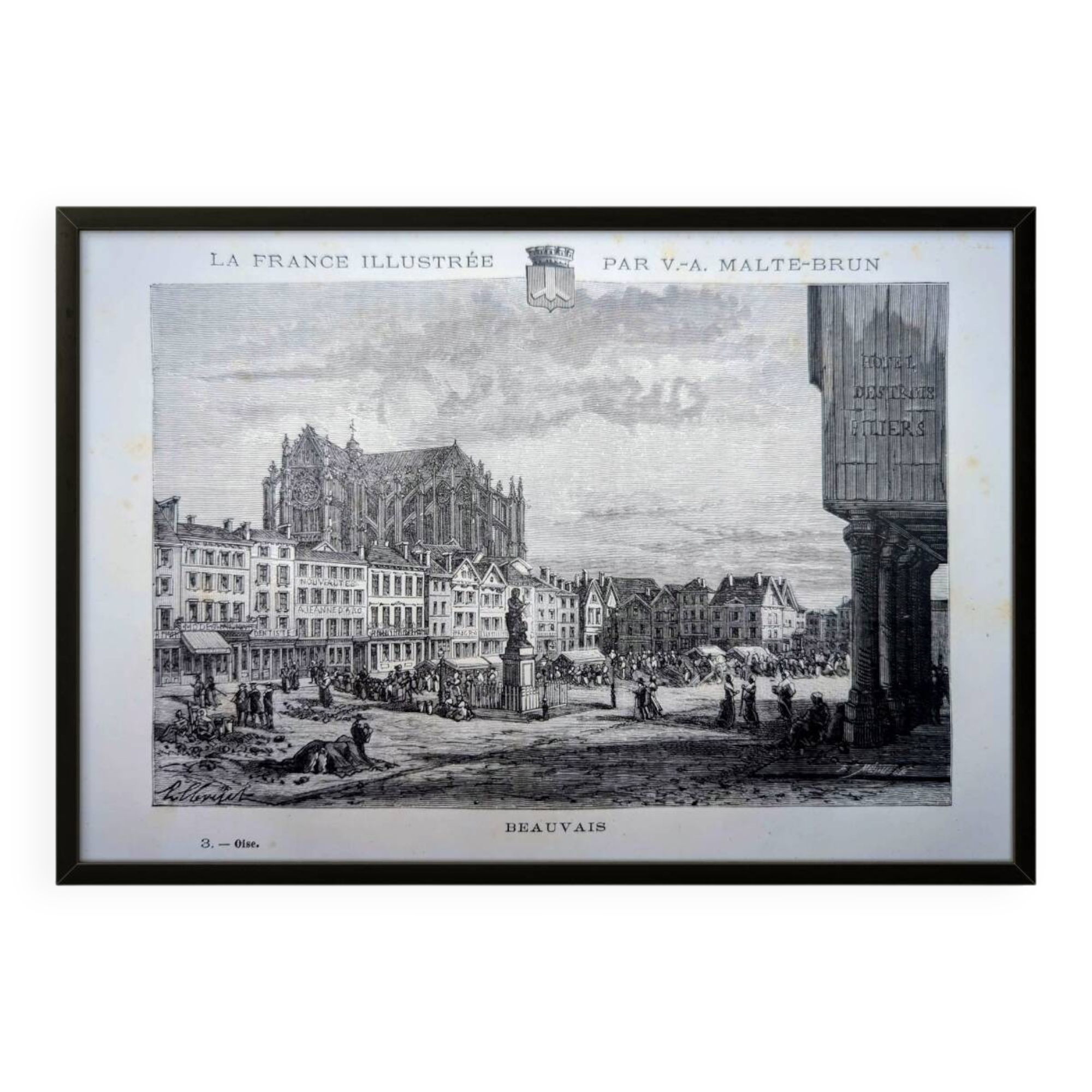Beauvais, Oise, gravure vintage, imprimée en 1883