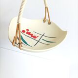 Ceramic & wicker covered scoubidou 60s empty pocket cup