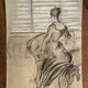Painting signed charcoal watercolor female portrait Empire “sofa”