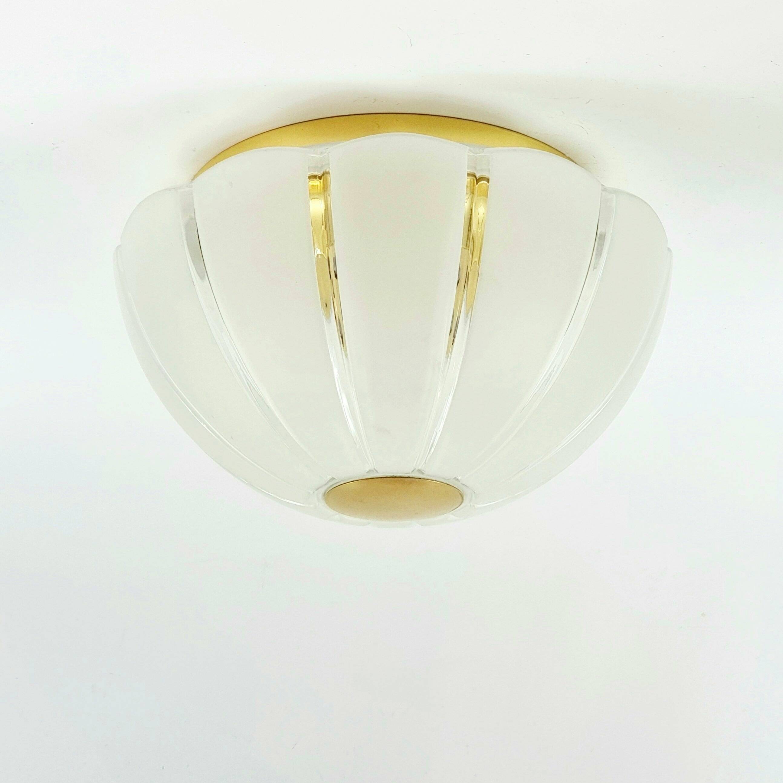 Very Large Space Age Glass & Brass Ceiling Light from Limburg, Germany, 70s