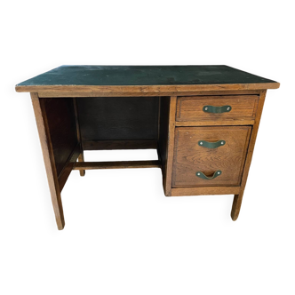 Bureau d’écolier en bois et cuir