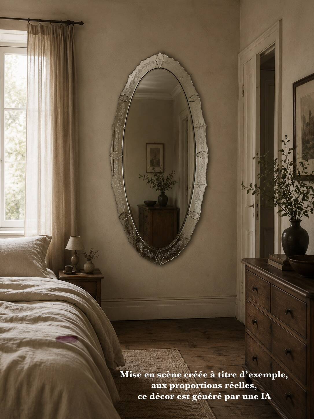 Large Mirror 180cm x 87cm, circa 1960-1970, in the style of Murano.