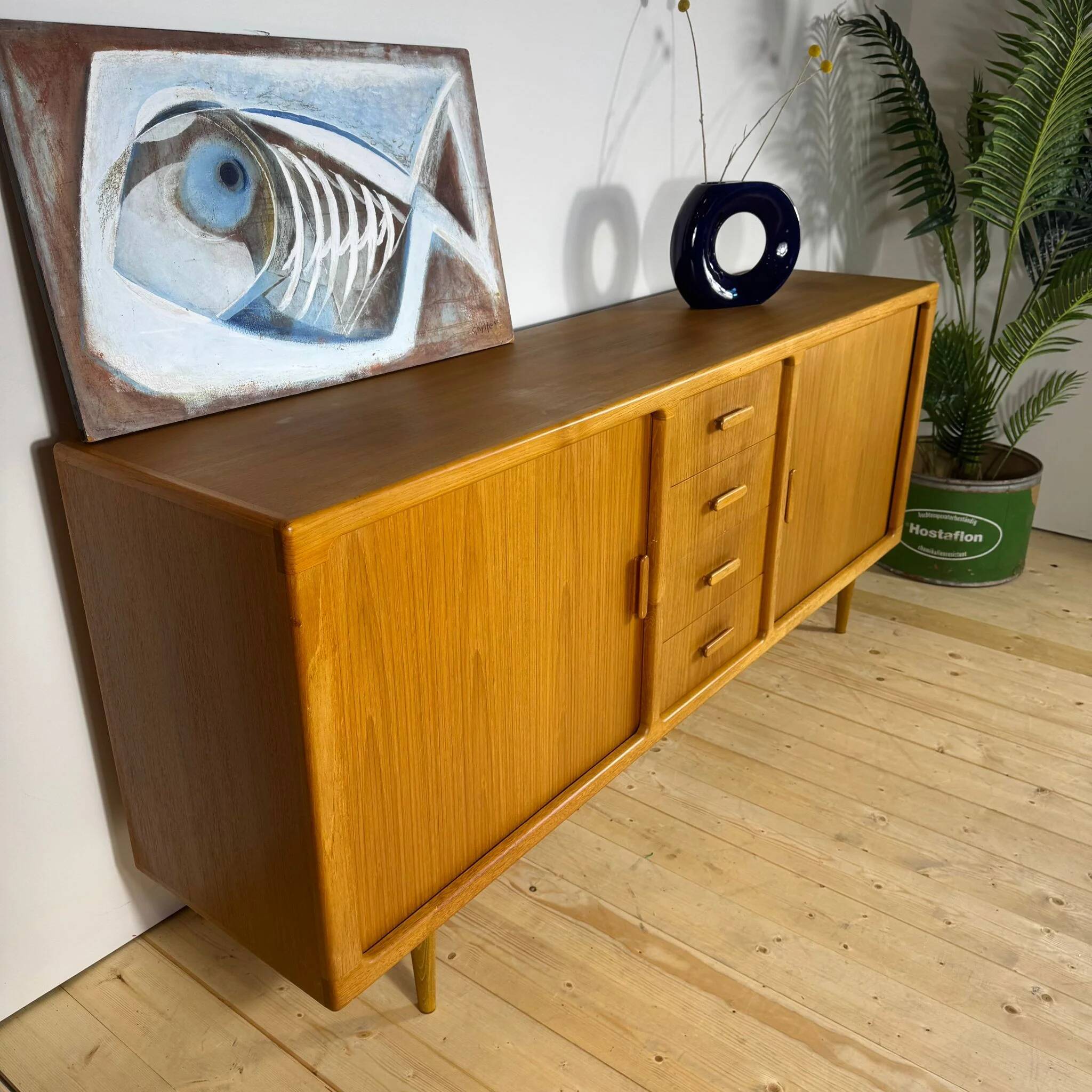 1960s Danish teak vintage buffet with sliding doors and drawers – Mid-Century Modern