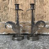 Signed zoomorphic iron candle holders