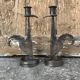 Signed zoomorphic iron candle holders