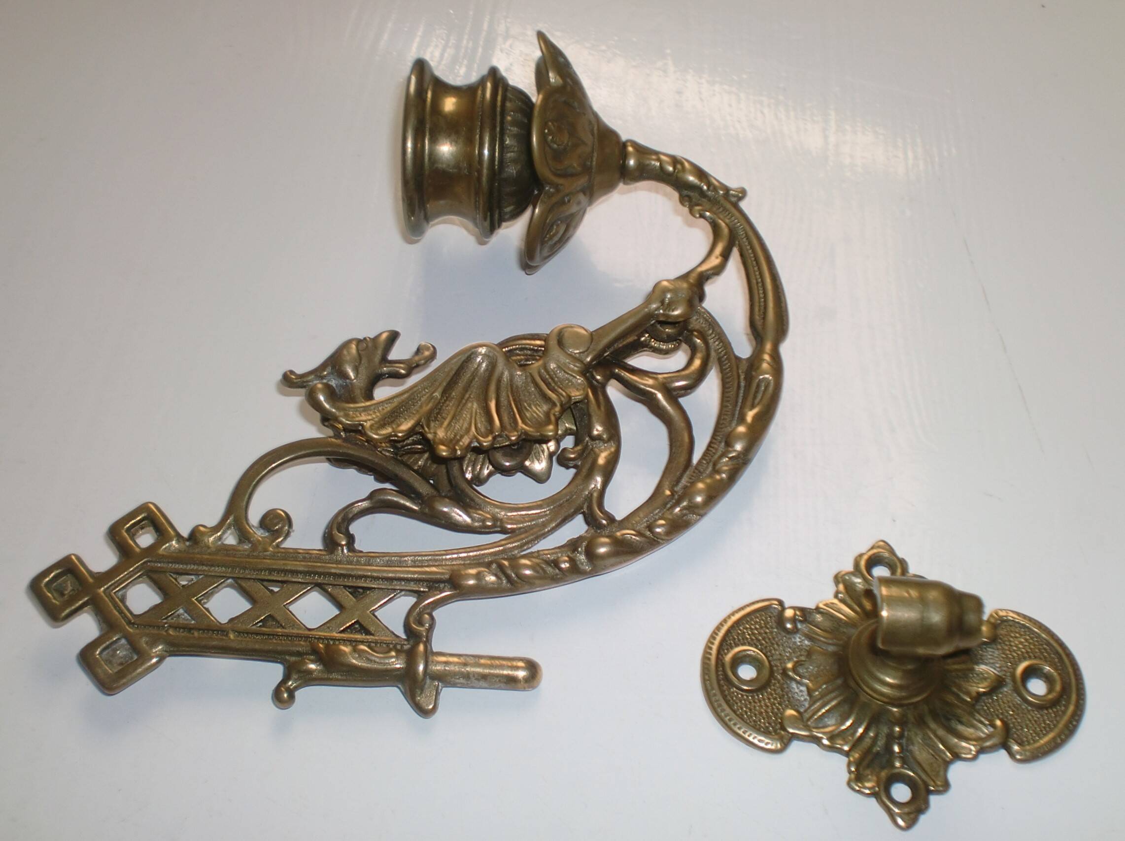 2x Art Nouveau Swivel Arm Piano or Wall Candle Holders Brass Dragon Griffin