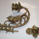 2x Art Nouveau Swivel Arm Piano or Wall Candle Holders Brass Dragon Griffin