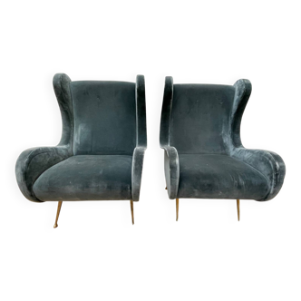 Fauteuils italiens vintage – velours bleu.  Superbe pair