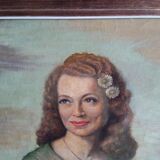 Huile sur panneau représentant le portrait d'une jeune fille souriante, milieu du XXe siècle