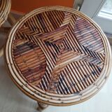 Paire de table de chevets ou tabourets en rotin vintage
