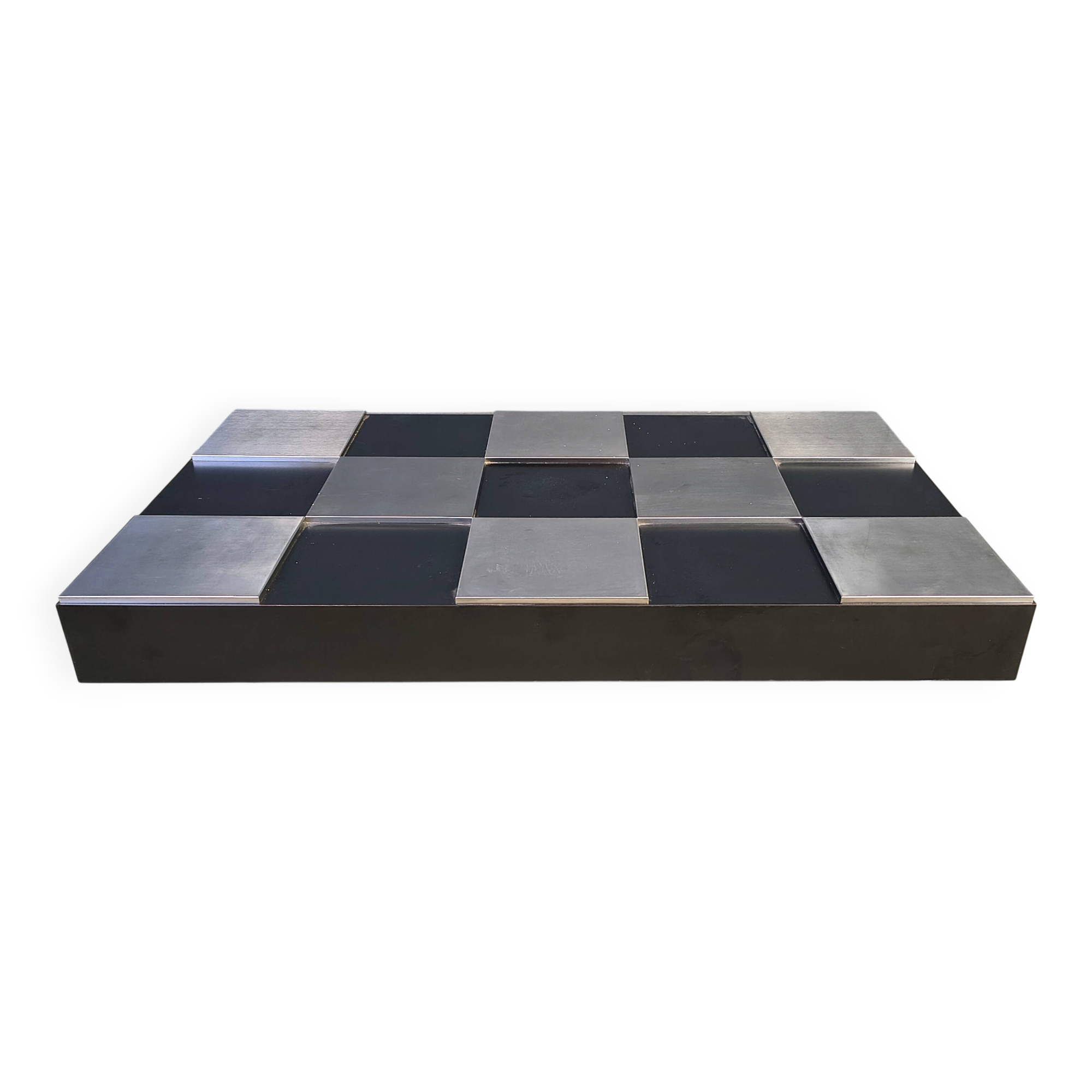 Vintage lacquer and aluminum checkerboard coffee table, 1970s